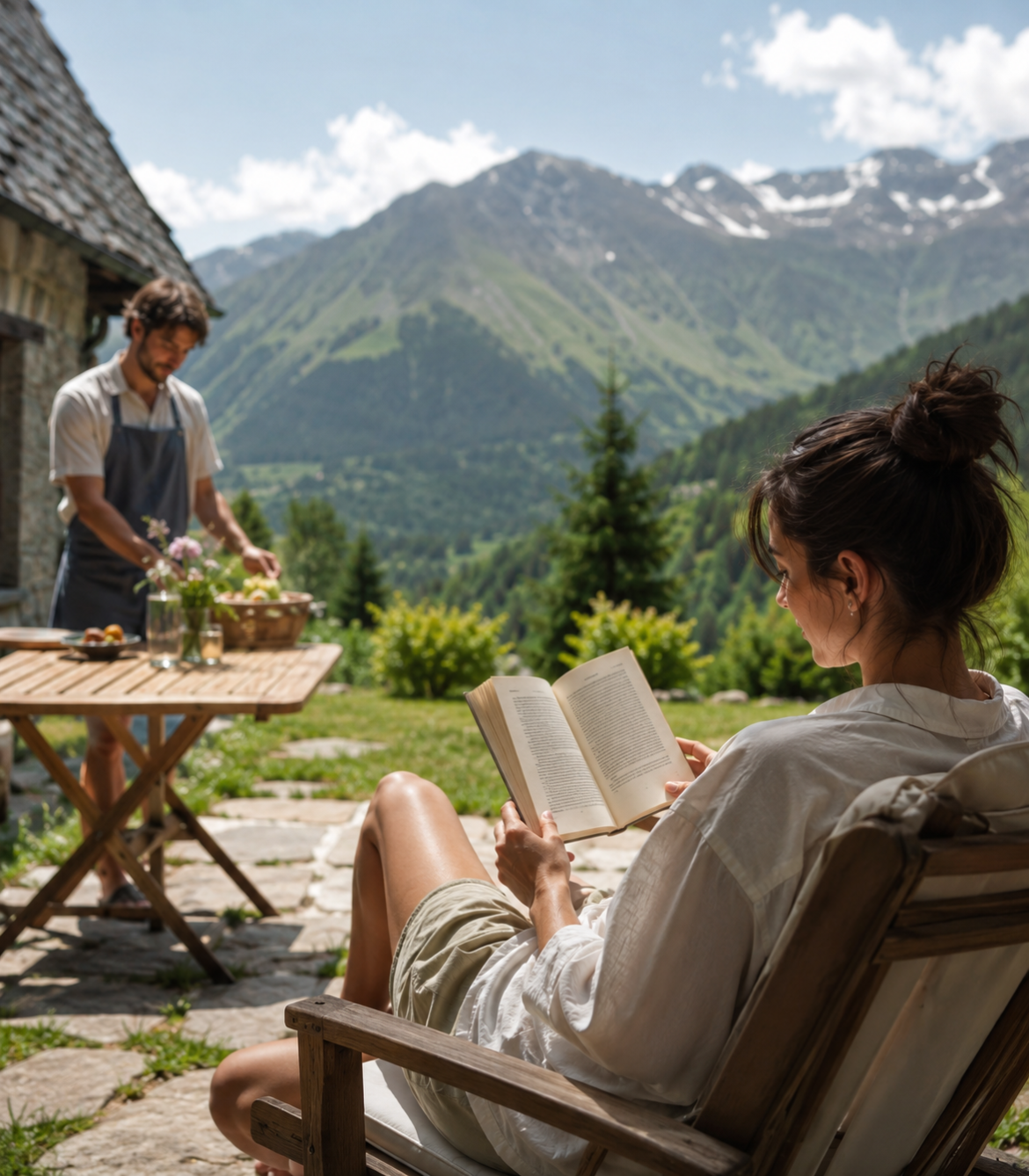 Disfrutar del verano en una terraza de montaña